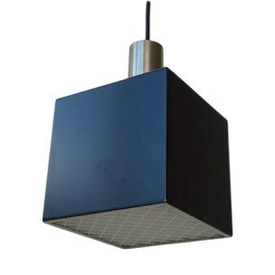 Small Mid-Century Modern Rectangular Black Metal Cube Pendant from Philips, 1970s For Sale