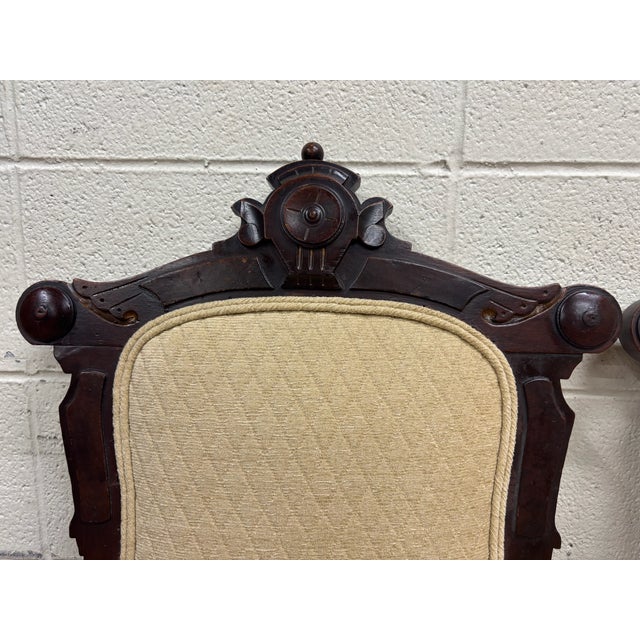 Early 20th Century Antique Victorian Eastlake Style Carved Parlor Chairs Side Chairs - Pair For Sale - Image 5 of 10