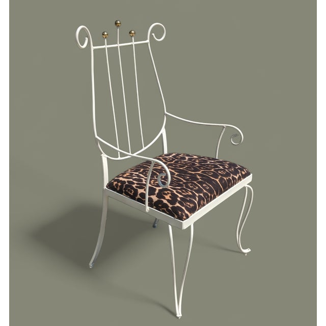 Vintage Neoclassical Metal Lyre Arm Chair With Leopard Seat Cushion For Sale - Image 12 of 12