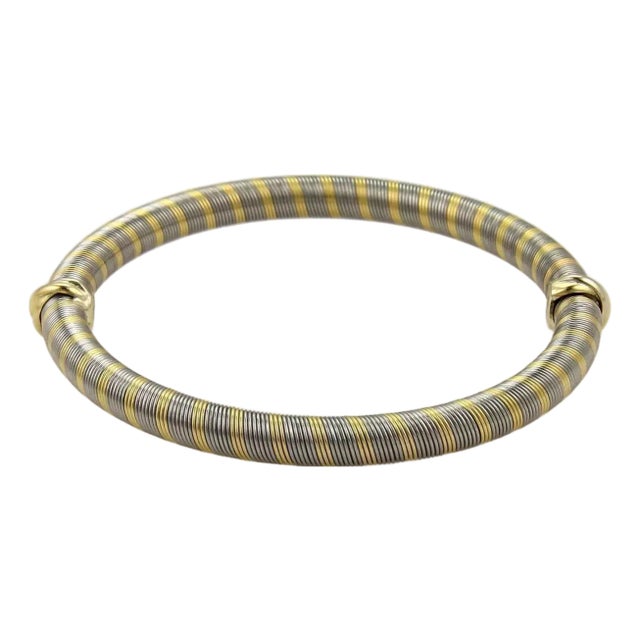 Cartier Vintage 18k Yellow Gold & Steel Wire Wrap Mini Trinity Motif Bangle For Sale