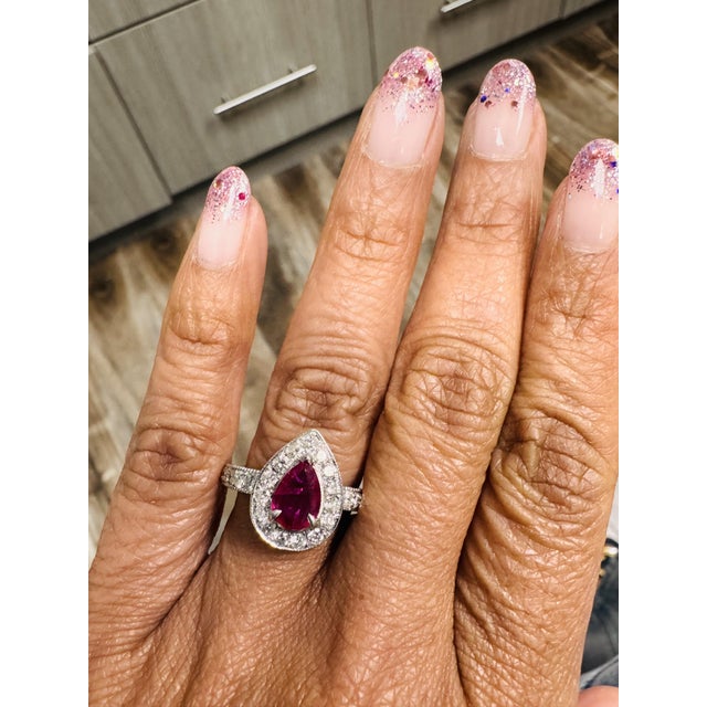 Red Roshe Jewels Ruby Ring With Diamonds in 18 Karat White Gold, Size 7 For Sale - Image 8 of 10