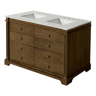 Rachelle 60 in. W Carrara Marble Top 6 Drawer Double Bathroom Vanity, Brown For Sale