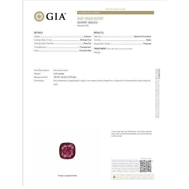 Early 21st Century 4.21 Carat Thai Ruby Diamond Platinum Ring, Gia Certified, Size 7.5 For Sale - Image 5 of 6