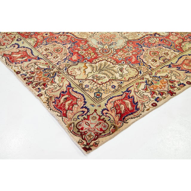 Tan Vintage 1930s Tan Handcrafted Persian Wool Rug With Rosette Motif For Sale - Image 8 of 10