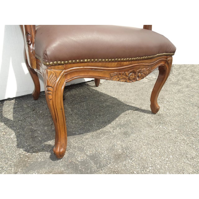 Vintage French Provincial Louis XV Style Brown Bergere Chair For Sale - Image 10 of 13