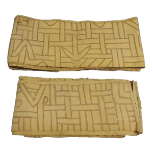 Vintage Tan and Brown Woven African Textile Kuba Borders - Set of 2
