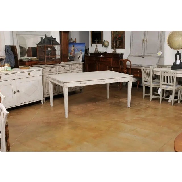 Swedish 1900 Gustavian Style Dining Table with Carved Apron and Fluted Legs For Sale - Image 4 of 13