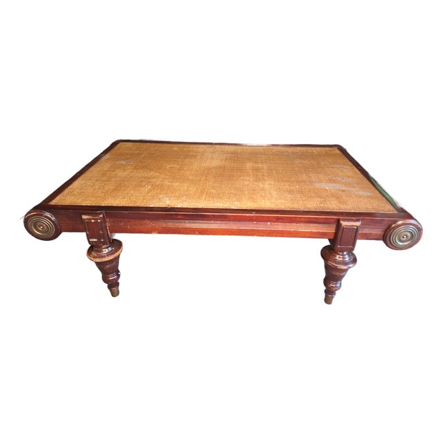 Late 20th Century Palmer Mahogany and Grasscloth British Colonial Coffee Table For Sale