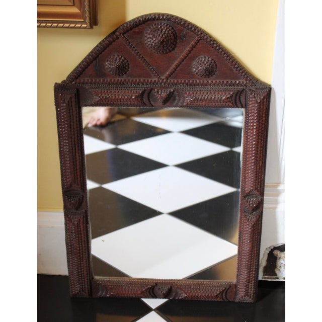 Rare Antique French Tramp Art Mirror, 25" T X 16” W For Sale - Image 10 of 12