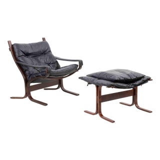 Set of Siesta Louneg Chair and Ottoman in Leather by Ingmar Relling, 1960s For Sale