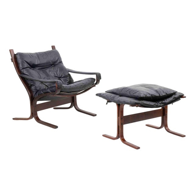 Set of Siesta Louneg Chair and Ottoman in Leather by Ingmar Relling, 1960s For Sale