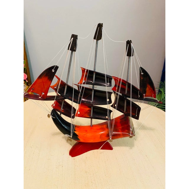 1950s Hand Carved Horn Ship on Horn Base For Sale - Image 4 of 11