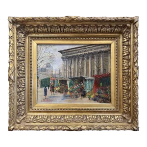 19th Century French Parisian Scene Painting in Gilt Frame Signed E. Thioulouze