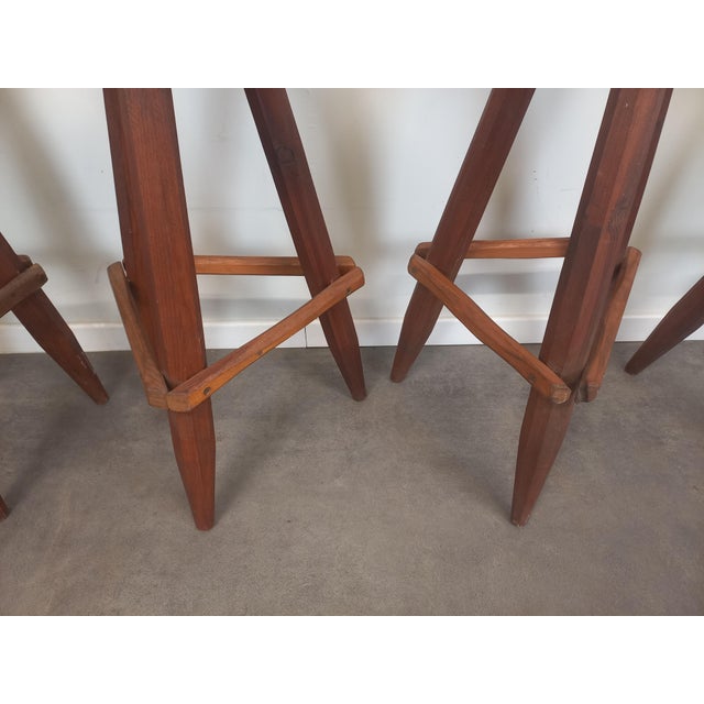 Brutalist Wood Stools, 1950s, Set of 4 For Sale - Image 13 of 18