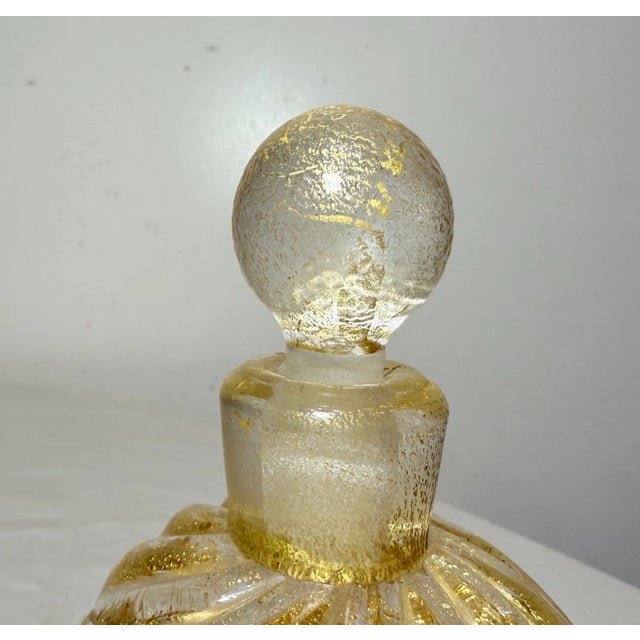 Gold Vintage Hand Blown Italian Murano Venetian Gold Flek Glass Scent Perfume Bottle For Sale - Image 8 of 13