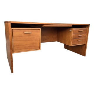 1960s Danish Teak Executive Desk With Floating Cabinets For Sale