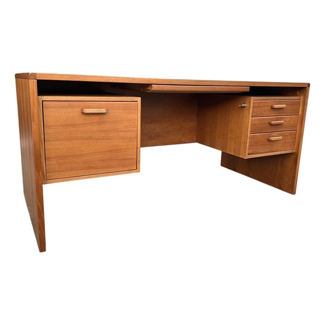 1960s Danish Teak Executive Desk With Floating Cabinets For Sale