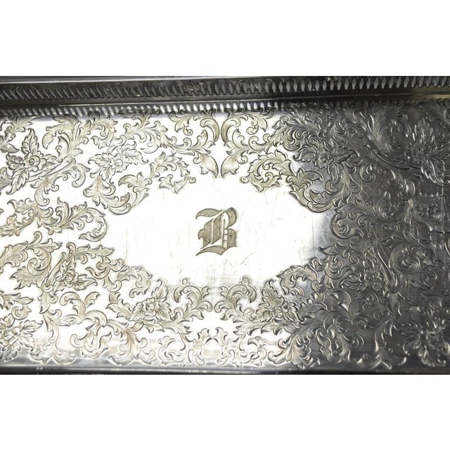 Antique Wilcox Victorian Engraved Narrow Silver Plated Trinket Dish "B" Monogram For Sale - Image 13 of 16