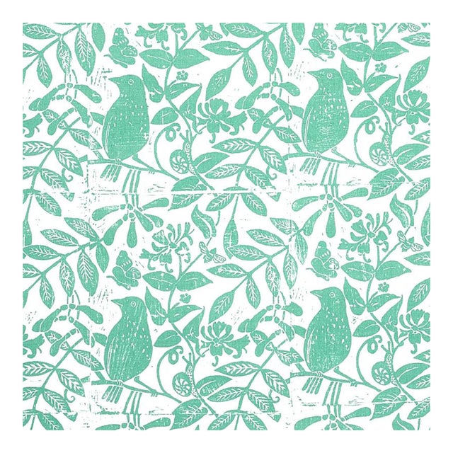 Schumacher X Molly Mahon Bird & Bee Fabric in Sea Glass For Sale