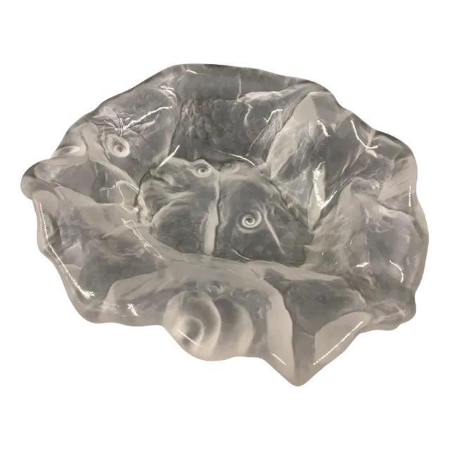 Art Deco Frosted Glass Bowl with Shells and Fossil, 1930s For Sale