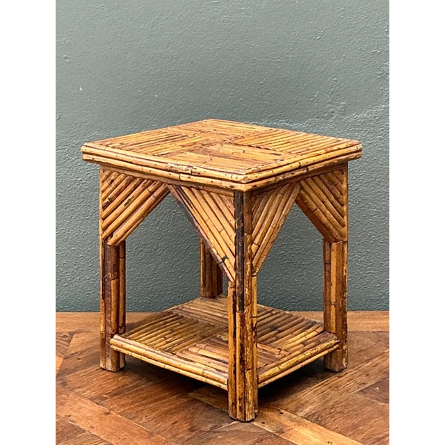 Rustic Reed and Wood Accent Table For Sale - Image 14 of 17