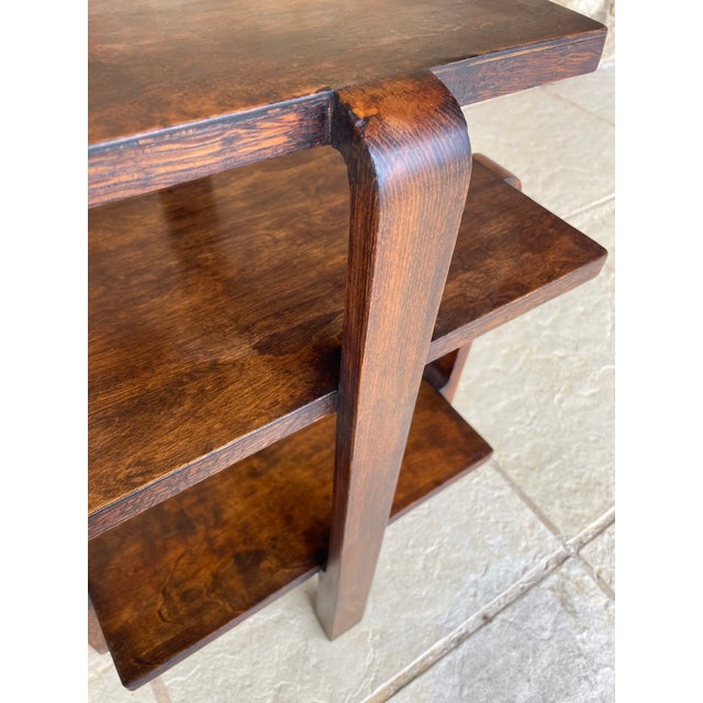 Wood Art Deco Walnut Three-Tiered Side Table, 1938 For Sale - Image 7 of 18