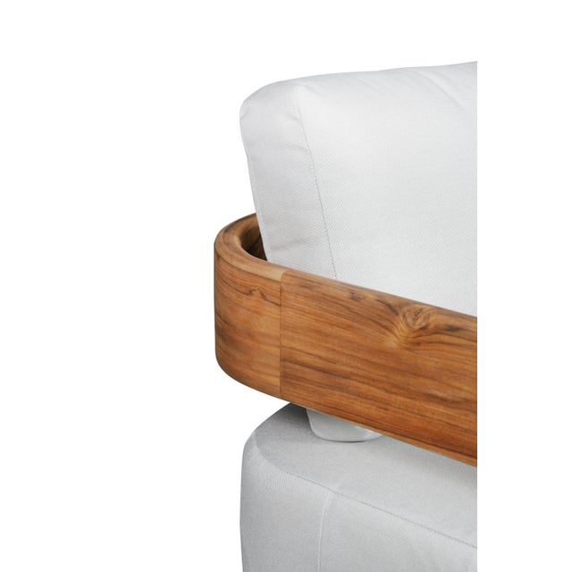Paradiso Outdoor Solid Teak Wood Love Seat - Light Gray Fabric For Sale - Image 9 of 9