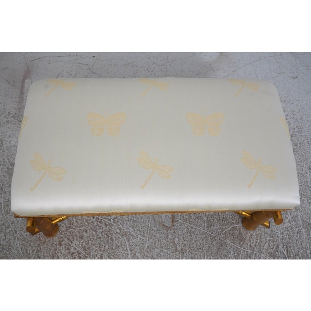 Traditional Decorator Newly Upholstered Gold Bamboo Form Bench For Sale - Image 3 of 12