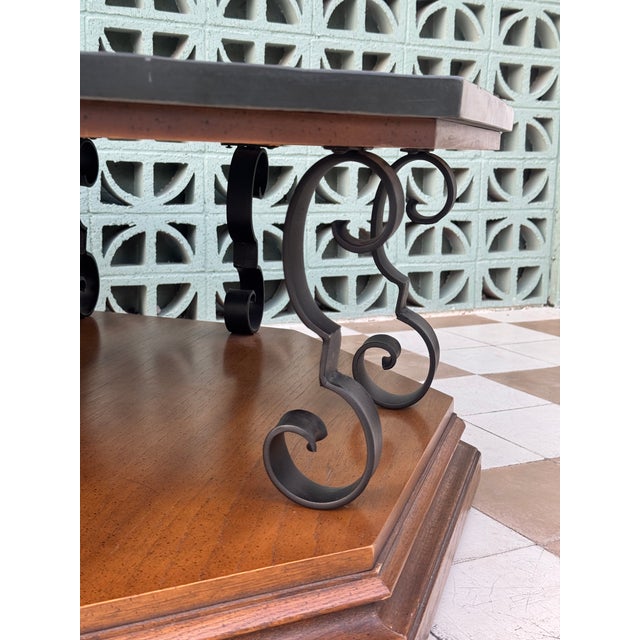 1960s Vintage C. 1969 Mid Century Modern Spanish Revival Octagonal Slate Top & Iron Coffee Table For Sale - Image 5 of 10