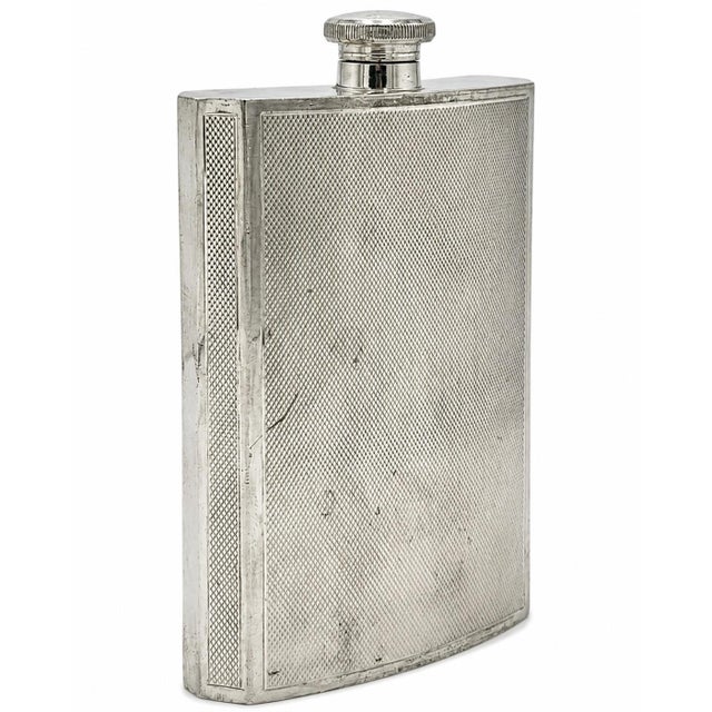 Asprey & Co. Antique Asprey London Silver Plate Engine Turned 8oz. Hip Flask Made in England For Sale - Image 4 of 11