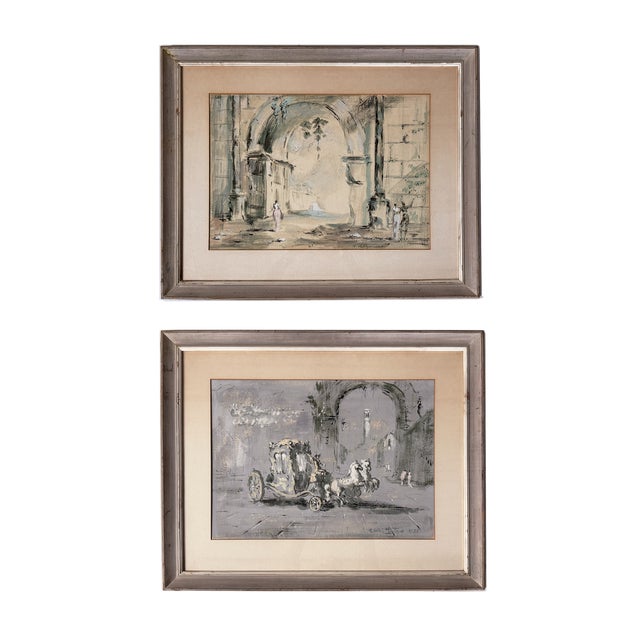 Vintage Gauche Paintings by Roderic Montagu - A Pair For Sale