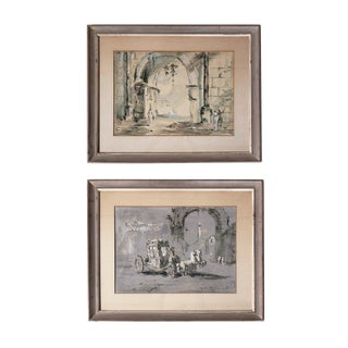 Vintage Guache Paintings by Roderic Montagu - A Pair For Sale