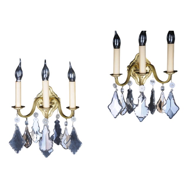 Vintage French Crystal Sconces, 1930s, Set of 2 For Sale