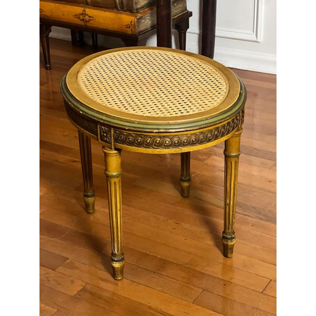 French Louis XVI Style Tabouret Stool With Cane Top and Green Painted Accents, Early 20th C. For Sale In Philadelphia - Image 6 of 18
