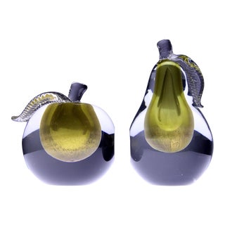 Alfredo Barbini Murano Art Glass Apple & Pear Bookends With Gold Fleck - a Pair For Sale