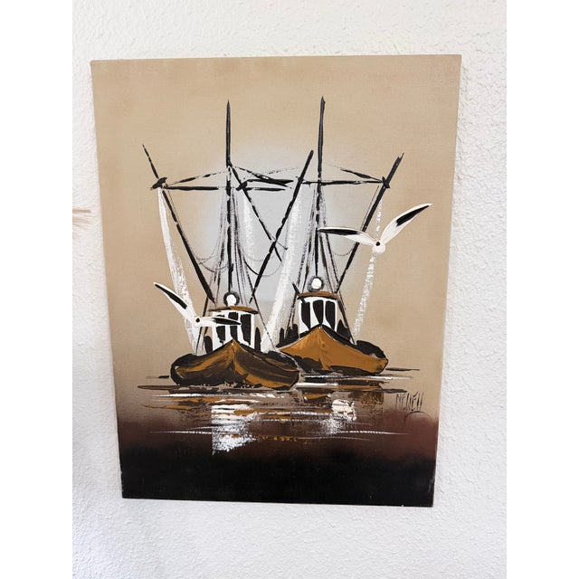 1970s Mid-Century Modern Shirley Newell Impasto Coastal Paintings - A Pair For Sale - Image 4 of 11