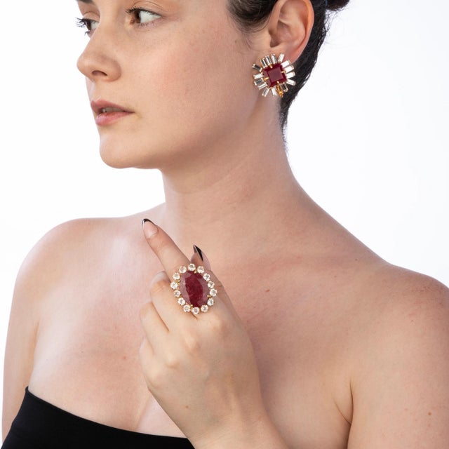 The Odessa Ring is a vintage-style masterpiece, meticulously created with semi-precious stones. Its large oval center is...