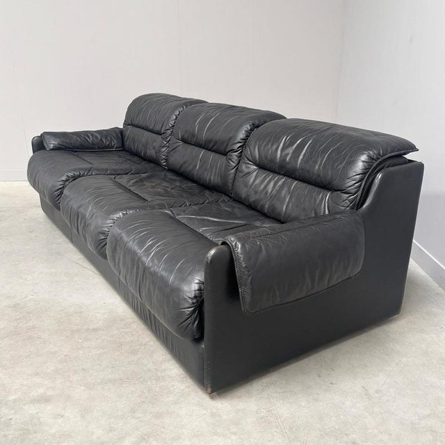 Black Three-Seater Sofa in Black Leather by Dreipunkt, 1970s For Sale - Image 8 of 18