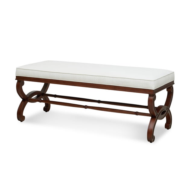 2020s Bunny Williams Home Charlottesville Bench in Mahogany with Cream Linen Upholstery For Sale - Image 5 of 5