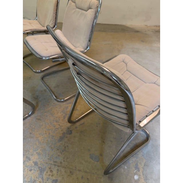 Chrome Cantilever Chairs with Cream Seat Cushions by Gastone Rinaldi for Rima, Set of 4 For Sale - Image 6 of 11