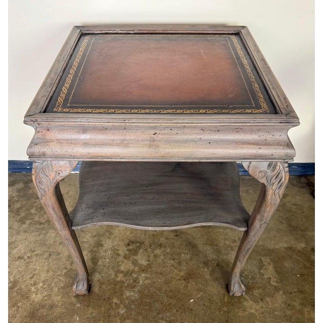 Pair of Distressed English Chippendale End Tables, Leather Tops, 1930s For Sale - Image 11 of 15