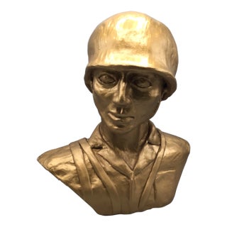 Male Military Bust Hand Molded Gold Finish For Sale