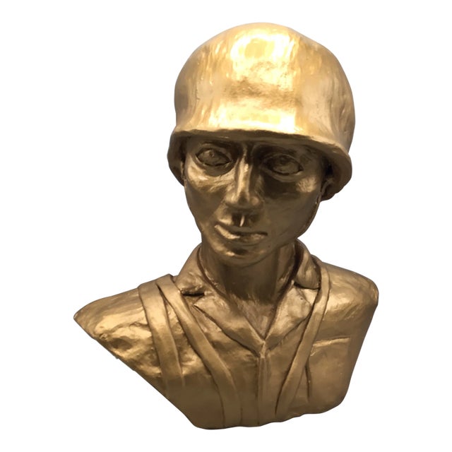 Male Military Bust Hand Molded Gold Finish For Sale