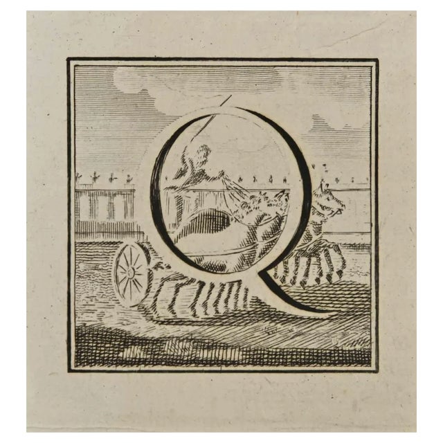 Luigi Vanvitelli, Letter of the Alphabet Q, Etching, 18th Century For Sale