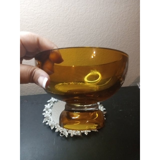 1970s Exquisite Waterford Amber Crystal Pedestal Bowl For Sale - Image 5 of 7