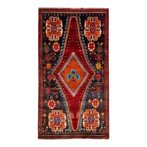 1960s Vintage Persian Shiraz Handmade Red Medallion Wool Rug
