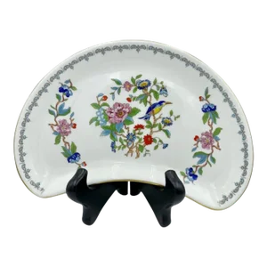 1980s Aynsley Pembroke Porcelain Floral, Bird Crescent Salad Plate