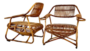 Italian Rattan Armchairs, 1960s, Set of 2