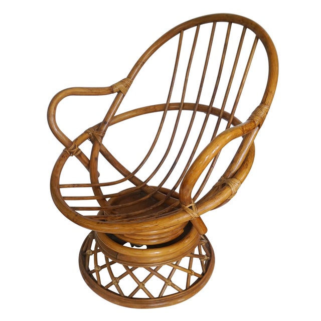 Vintage Bohemian Bentwood Rattan Egg Pod Swivel Rocking Chair Chairish