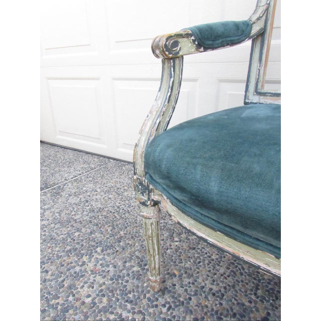 Pair of Antique French Crusty Painted Bergere Armchairs For Sale - Image 13 of 18
